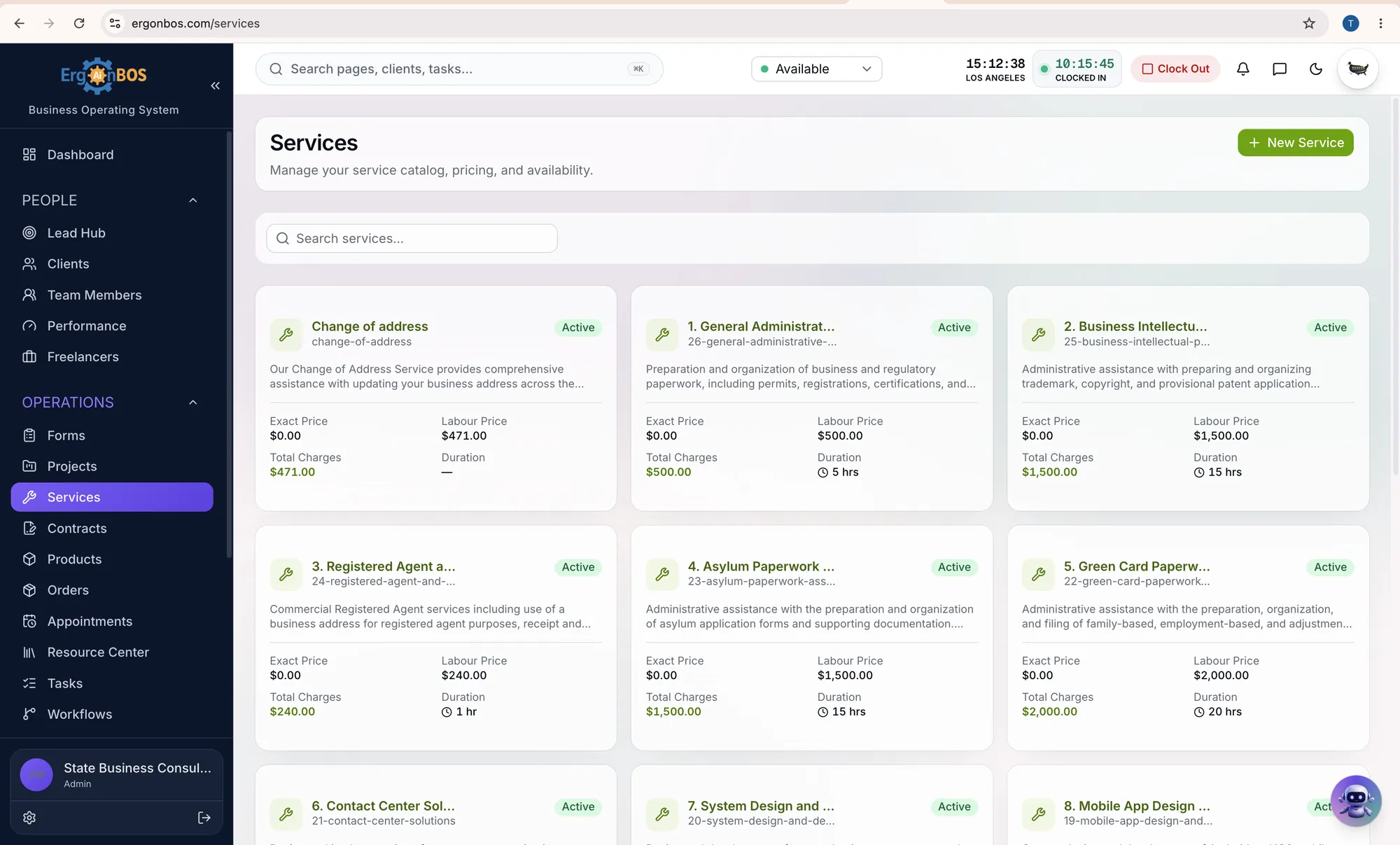 Services catalog and pricing